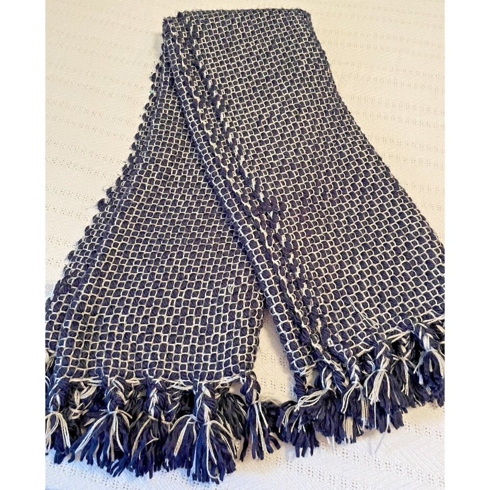 West Elm Marled Basketweave Throw‎ Blanket Navy Blue And White 50x60